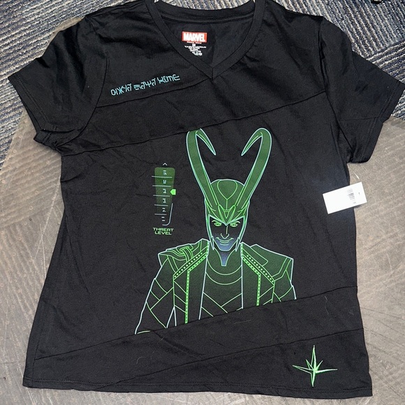 Marvel Black Tee with Vibrant Green Loki Graphic - Picture 1 of 3